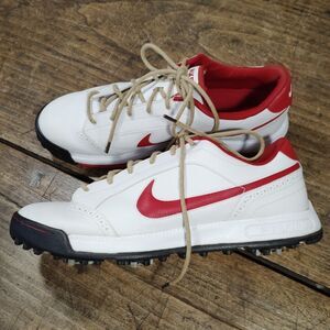 Nike Sz 11 Golf Shoes Plastic Spikes 379212-161 White Red Lace Up